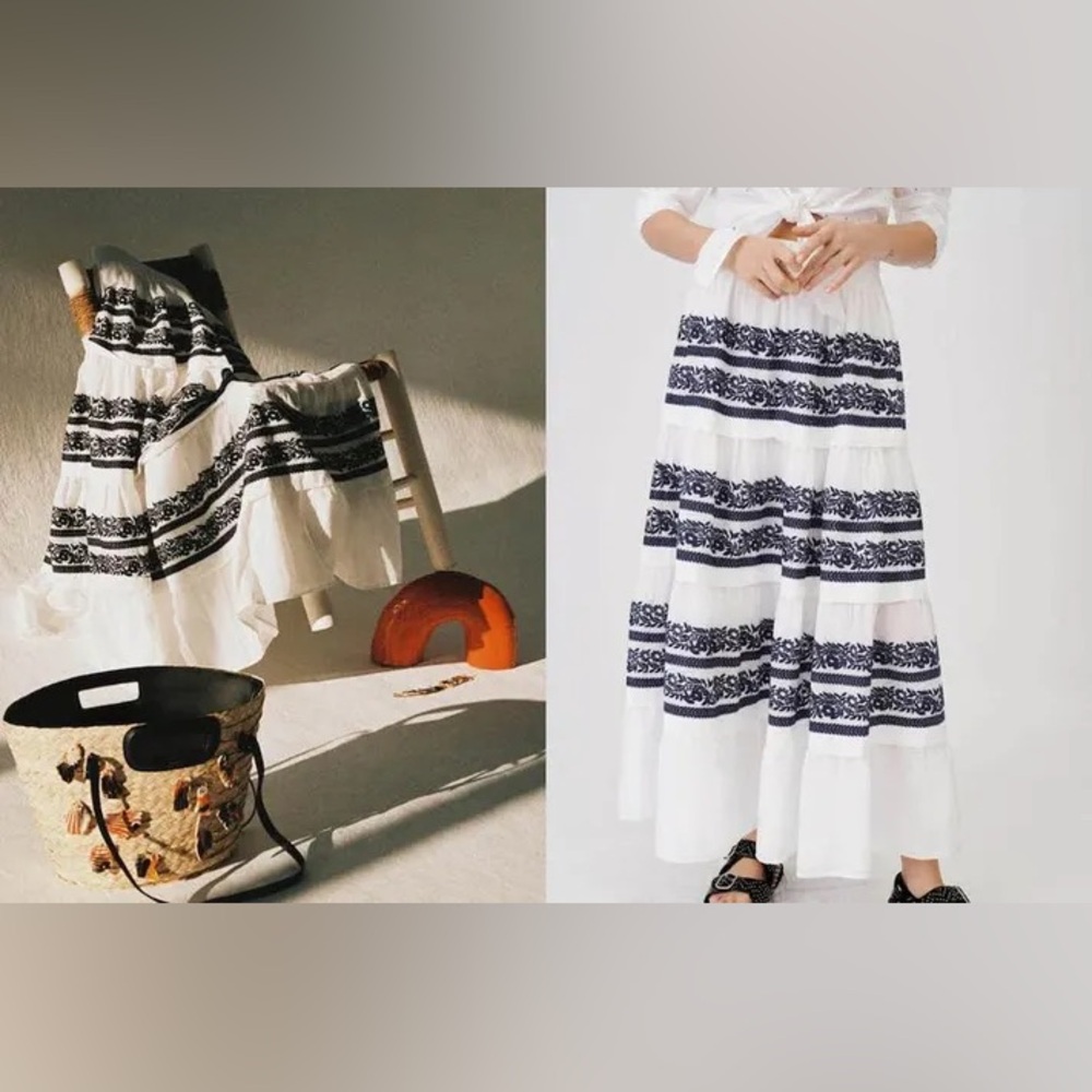 Maje Jolipa Ibiza Limited Edition Embroidered Tiered Boho Skirt Size M - Picture 5 of 8